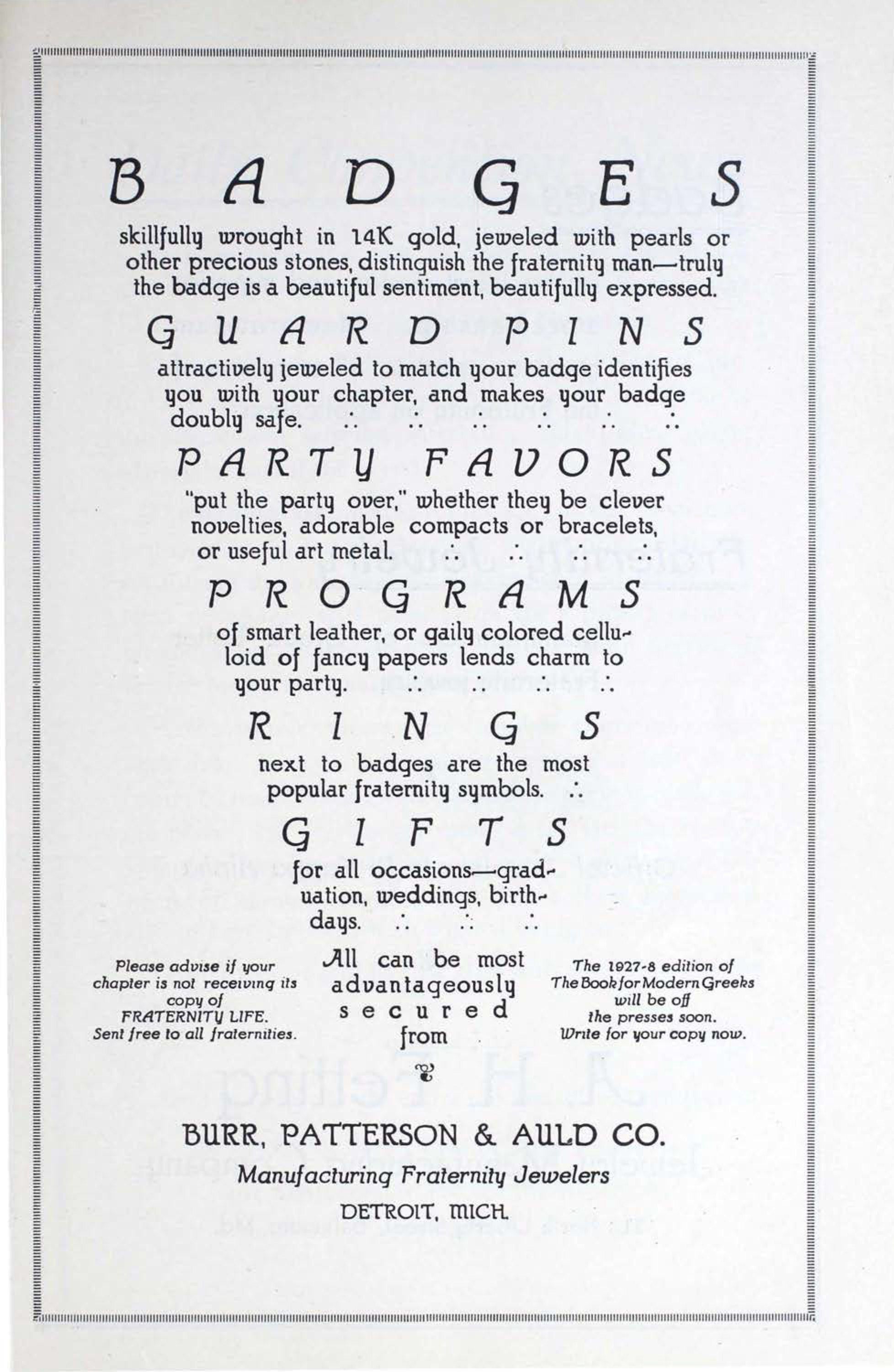 Burr, Patterson & Auld Co. Advertisement, October 1928